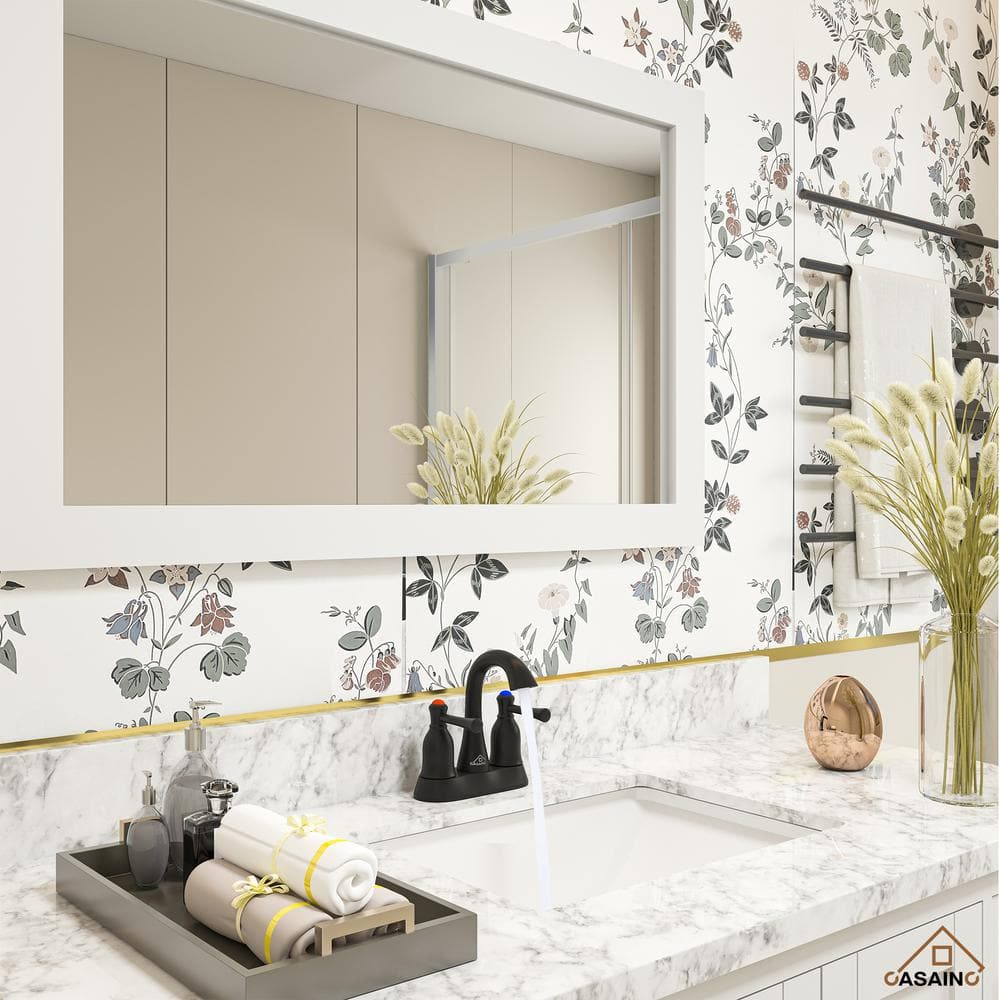 Double Handle 3 Hole 4 in. Centerset Bathroom Sink Faucet with Pop-up Drain and Filter Deckplate in Matte Black