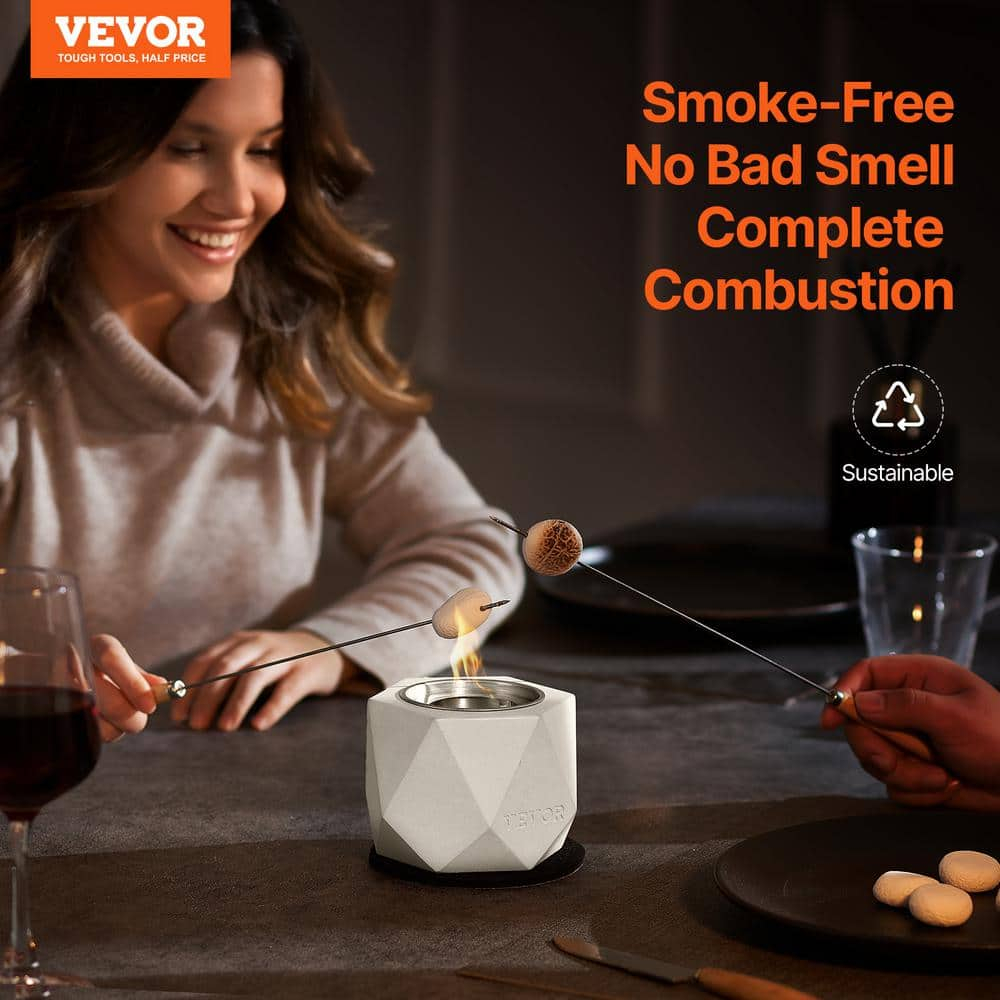 VEVOR Tabletop Fire Pit Bowl, Concrete Tabletop Fireplace Indoor Outdoor Decor, Portable Rubbing Alcohol Burner Smores Maker, Mini Fire Pit for Patio Balcony with Extinguisher Light Gray