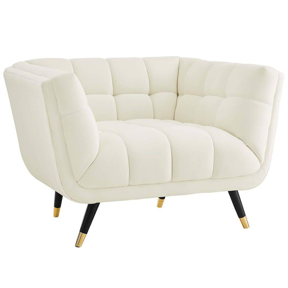 Modway Adept Performance Velvet Accent Armchair in Ivory and Black