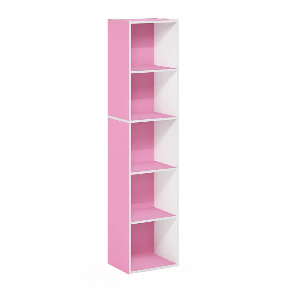 Furinno Pasir 5-Tier Open Shelf Bookcase, Pink/White