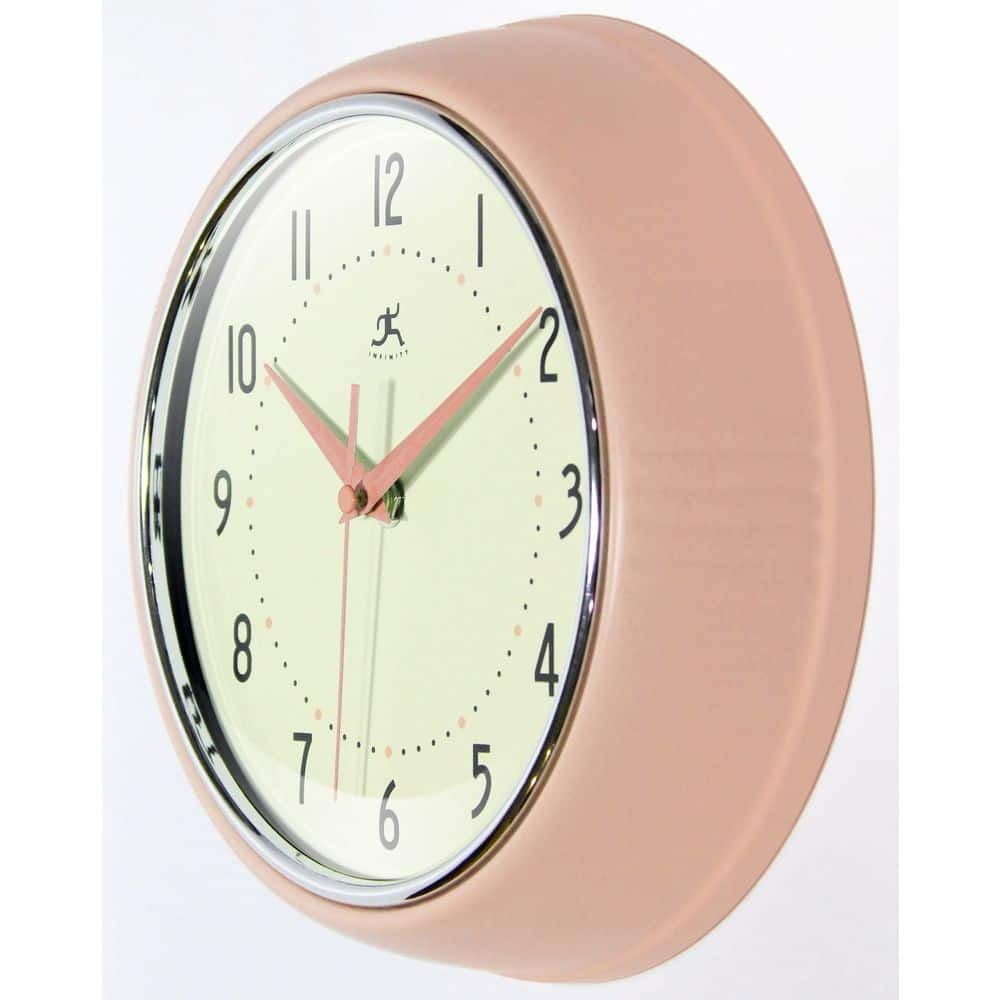 Infinity Instruments Retro Round Rose Blush Metal 9.5-inch Analog Wall Clock
