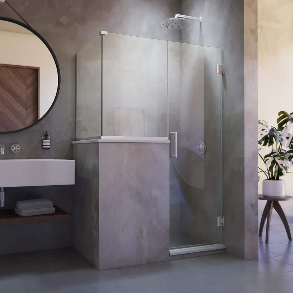 Clear Glass Frameless Hinged Shower Enclosure with Brushed Nickel Hardware