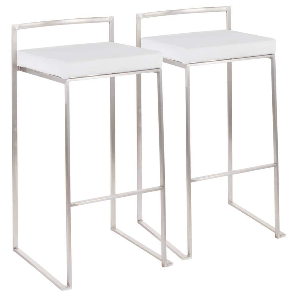 Fuji Contemporary Stackable Barstool in Stainless Steel with White Velvet Cushion by LumiSource - Set of 2