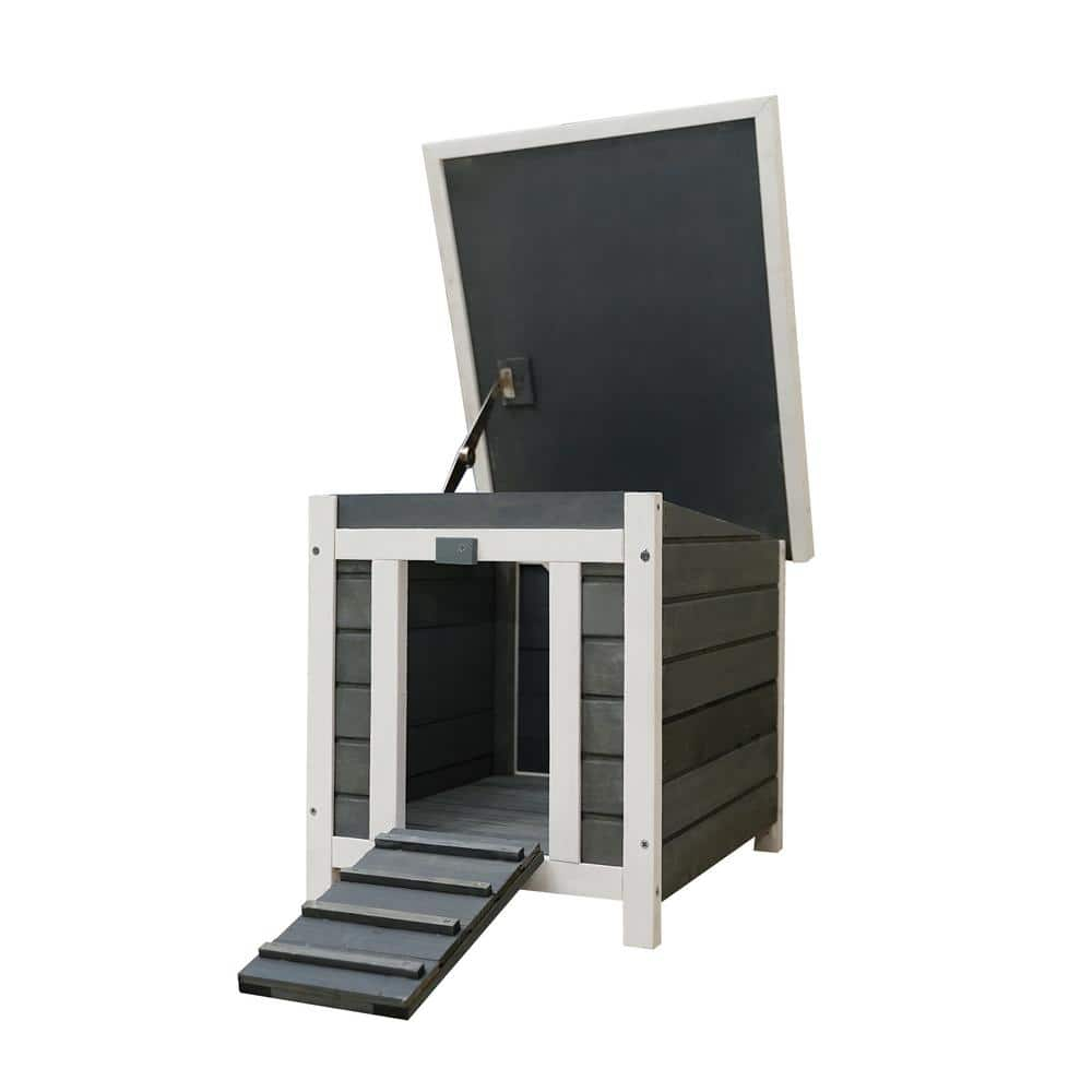 Gray and White Wooden Outdoor Rabbit Hutch with Lockable Door