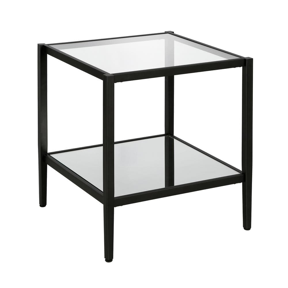 Evelyn&Zoe Hera 20" Wide Square Side Table with Mirror Shelf, Blackened Bronze