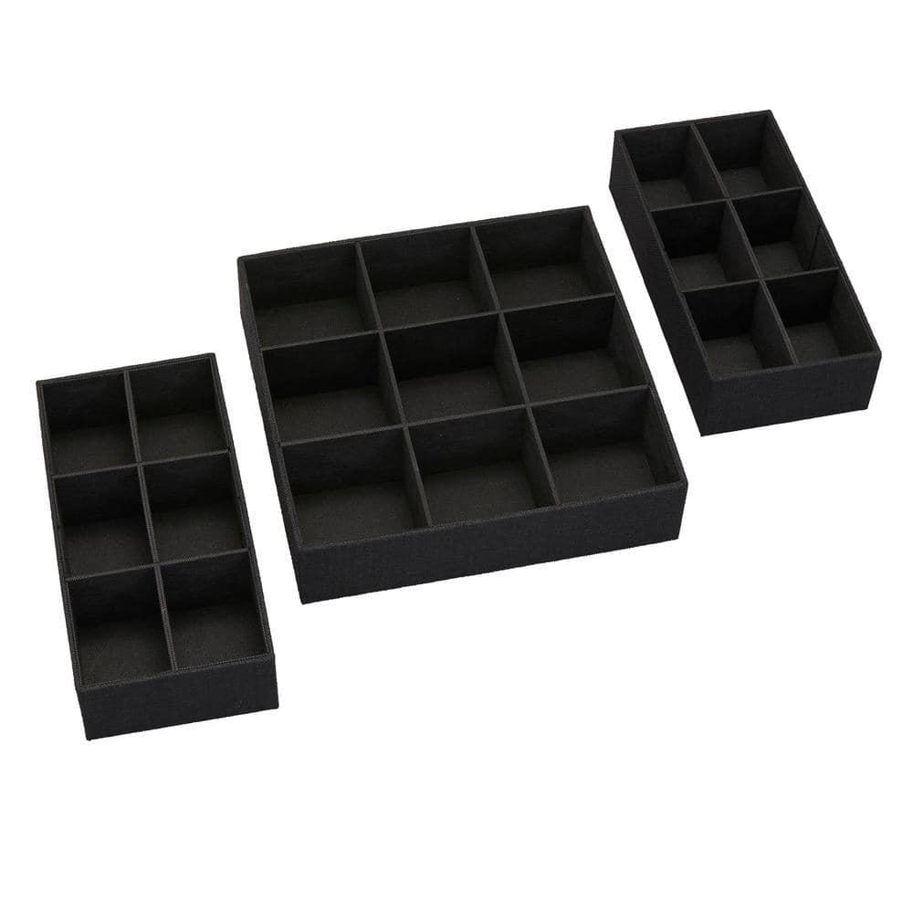 Household Essentials 3 Piece Drawer Organizers Starter Set, Black