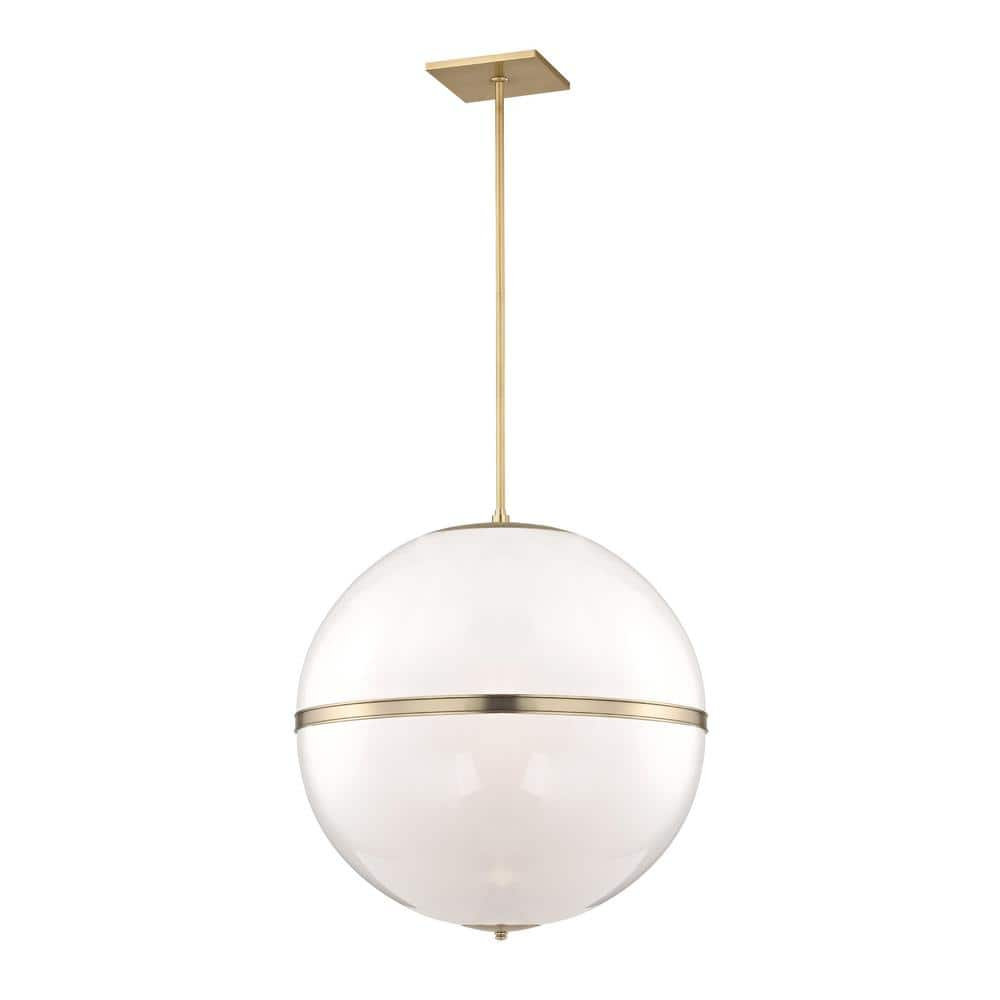 Aurora Aged Brass 4-Light Chandelier with Crystal Glass Shade