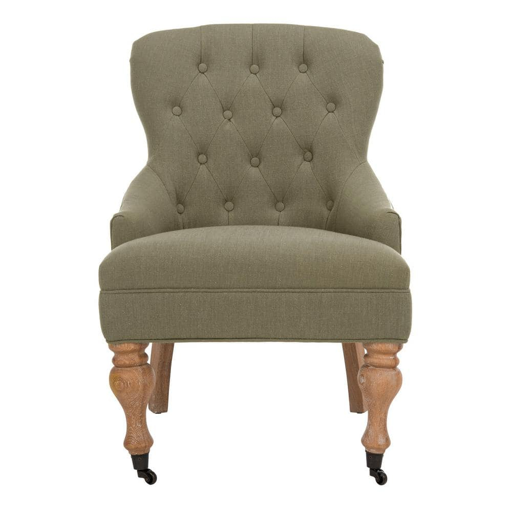 Petite Granite Grey Linen Upholstered Arm Chair with White Wash Birch Legs