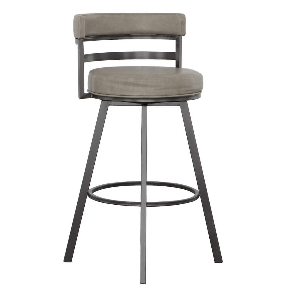 Steve Silver Gene Metal and Beige Faux Leather Swivel Bar Stool