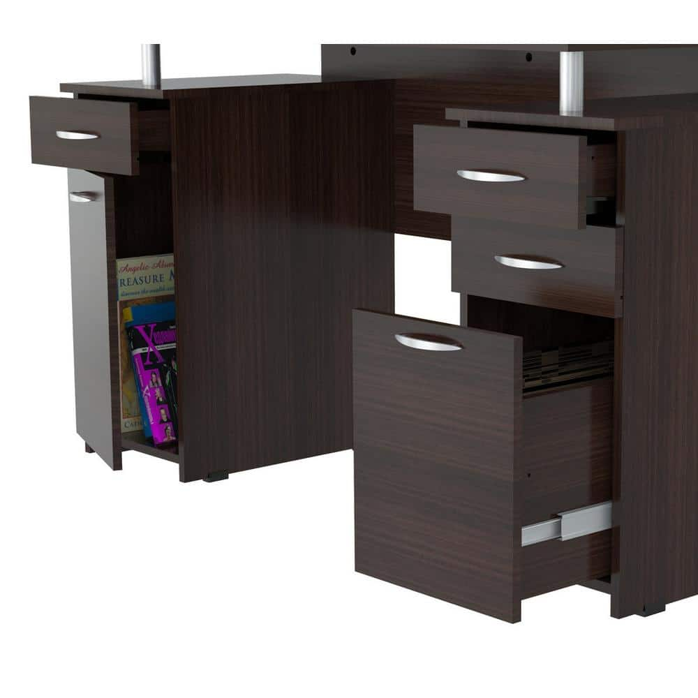 Inval America Espresso Writing Desk with Four Drawers