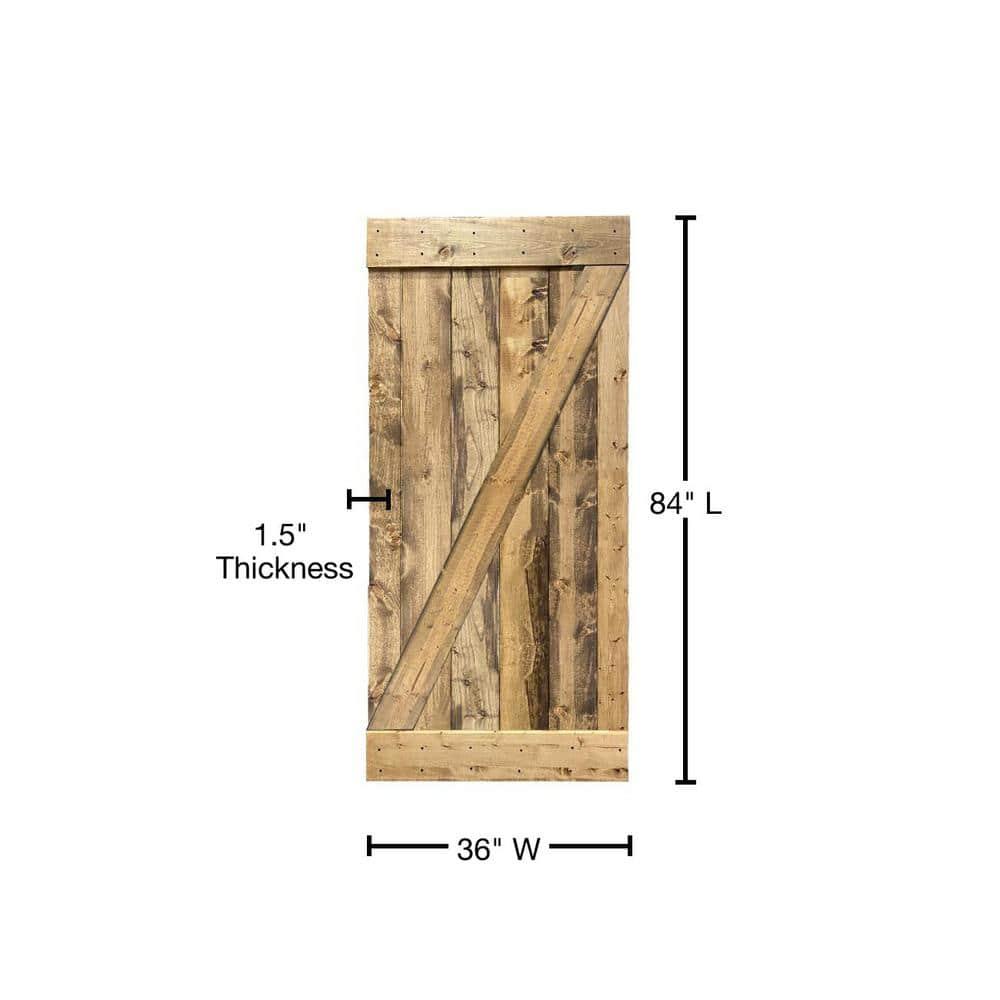 36 in. x 84 in. Distressed Z Series Weather Oak Solid Knotty Pine Wood Interior Sliding Barn Door Slab