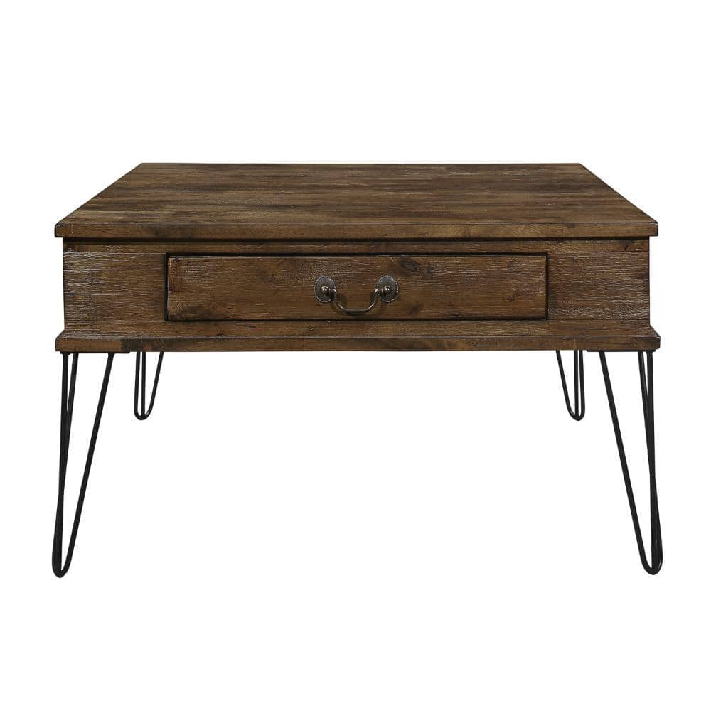 Benjara BM313581 32 in. Itti Square Cocktail Coffee Table with 2 Drawers - Wood - Brown & Bronze