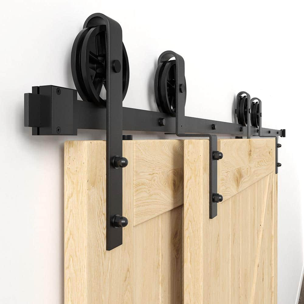 Heavy-Duty Black Steel Single Track Barn Door Hardware Kit