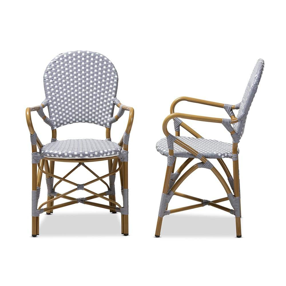 Set of 2 Baxton Studio Seva Classic French Indoor and Outdoor Beige and Red Bamboo Style Stackable Bistro Dining Chair Set