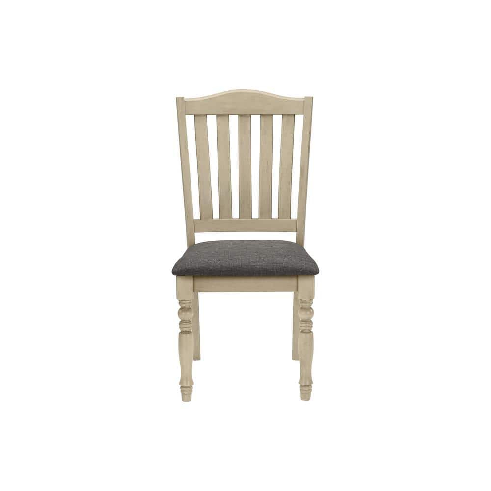 Antique Gray Linen Upholstered Wood Side Chair Set