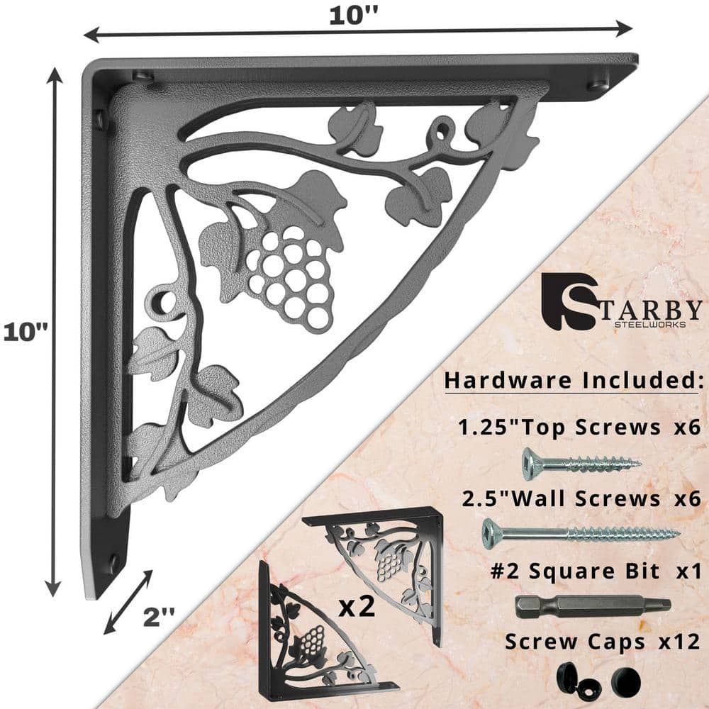 MADEIRA HEAVY DUTY STEEL FIREPLACE MANTEL BRACKETS, FLOATING SHELF, COUNTERTOP SUPPORT - HAND WELDED - 10" x 10" x 2"