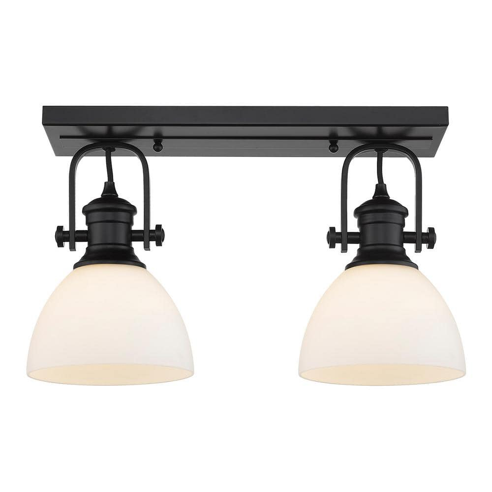 Golden Lighting Hines 2-Light Semi-flush in Matte Black with Opal Glass