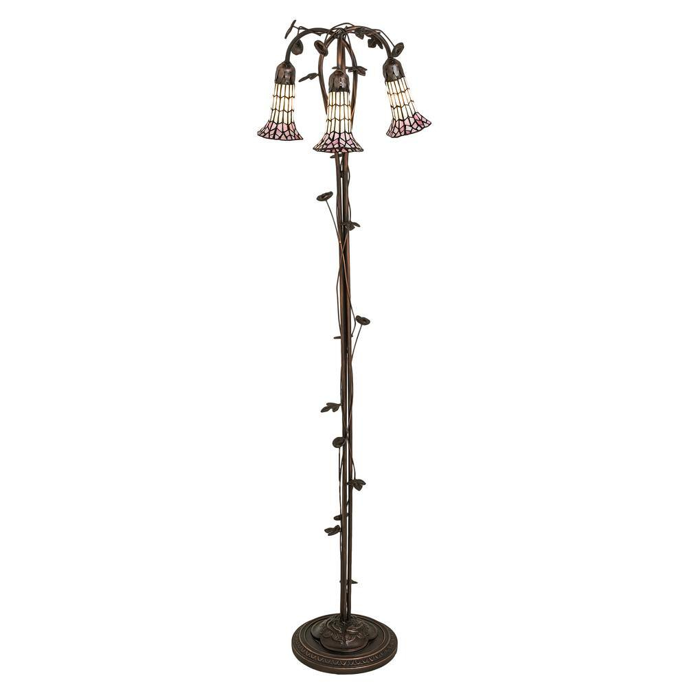 Mahogany Bronze 58" Stained Glass Floor Lamp with Pink/White Shades