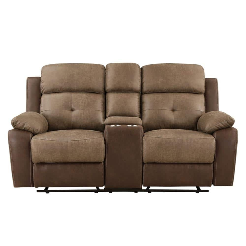 Benjara BM315167 73 in. Emma Double Manual Recliner Loveseat - Microfiber & Solid Wood - Brown