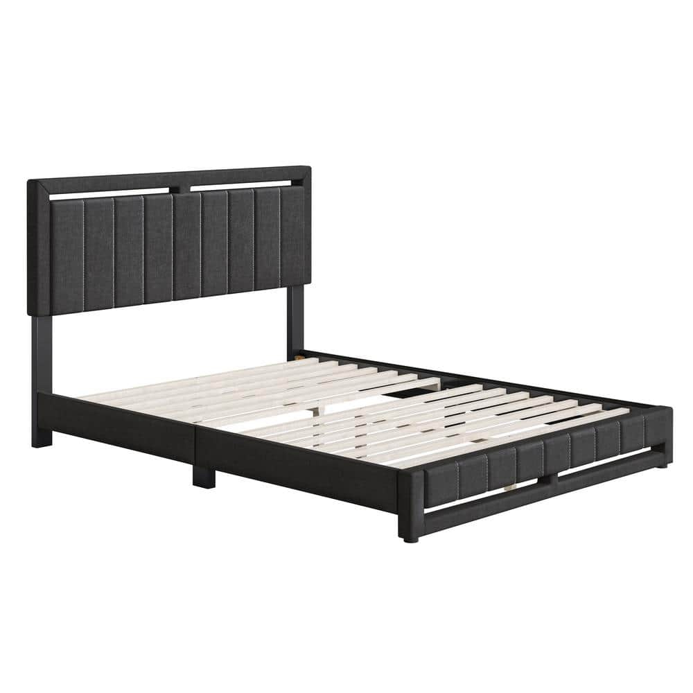 Boyd Sleep Senata Upholstered Linen Platform Bed Black Queen