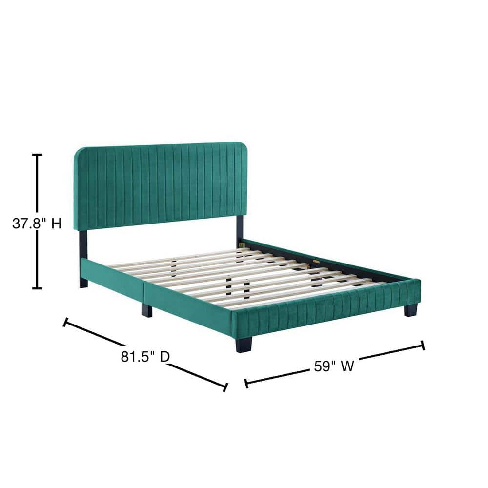 Modway Celine Channel Tufted Performance Velvet Full Platform Bed in Teal Green
