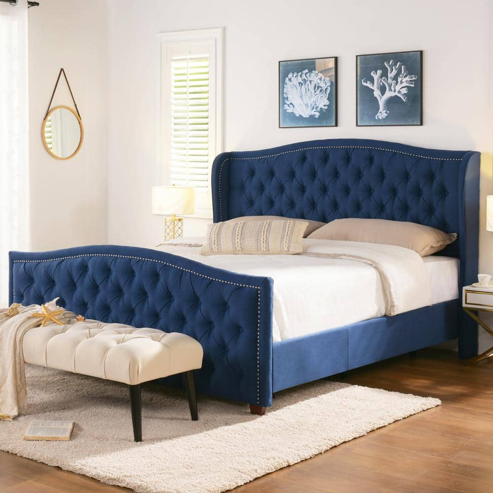 Marcella Tufted Wingback King Bed Dark Sapphire Blue