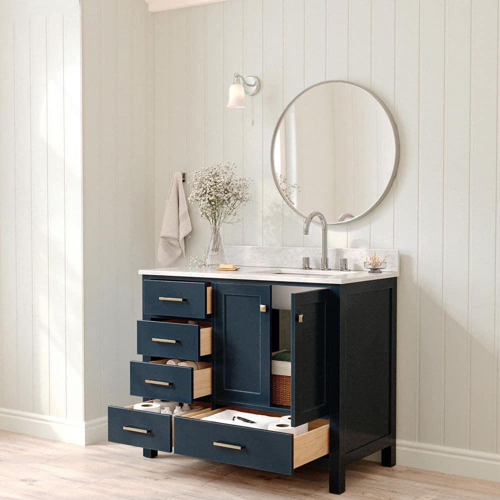 Midnight Blue Freestanding Vanity with Carrara Marble Top