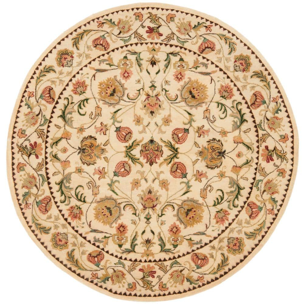Bergama Ivory 6 ft. x 6 ft. Round Border Area Rug