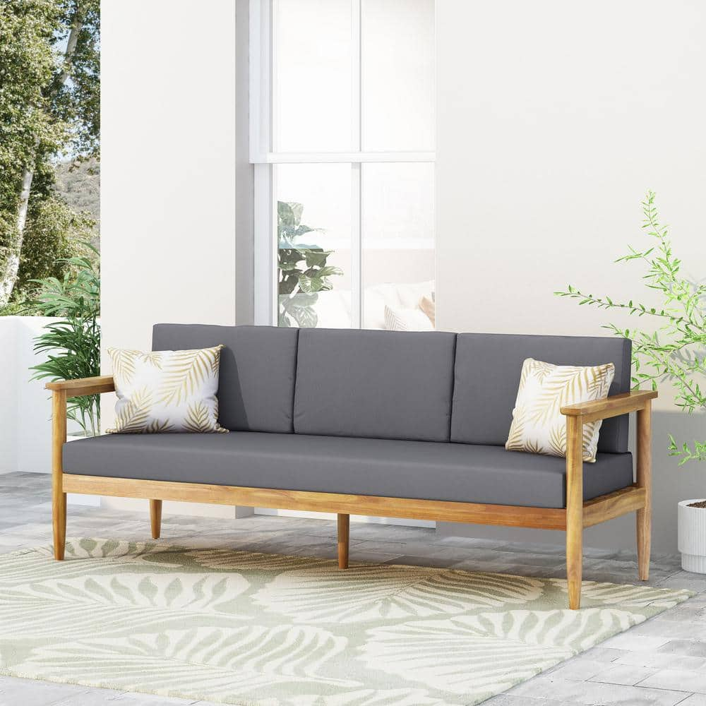 Noble House Magnolia Acacia Wood Outdoor Patio 3-Seater Sofa in Teak/Dark Gray