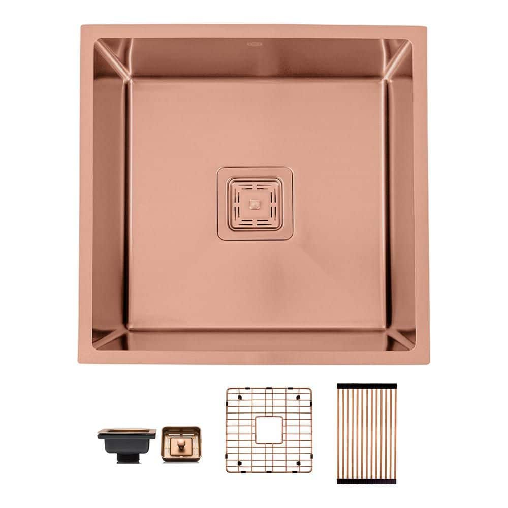Strictly Sinks Undermount Copper Kitchen Sink – 18 Inch Single Bowl Bar Prep Sink 16 Gauge Stainless Steel