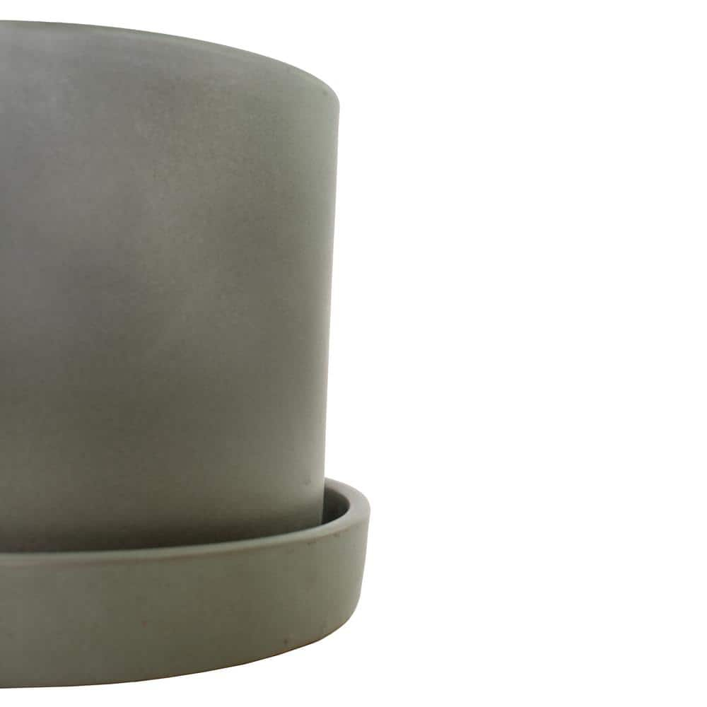 7 in. Semi Matte Stone Hyde Container made from Natural Fibers with Saucer - 1 Piece