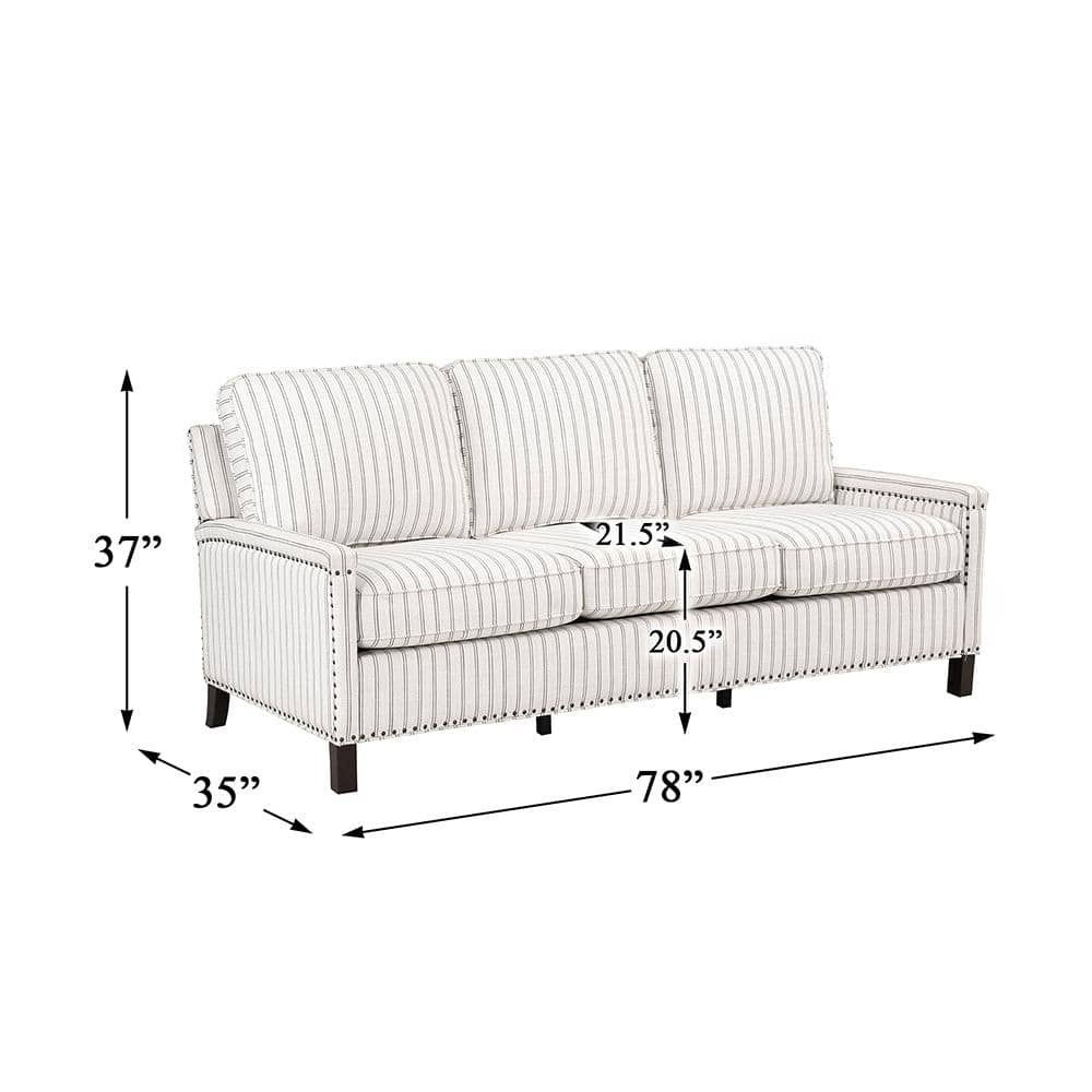 Genevieve 78" Beige and Gray Fabric Sofa with Nailhead Trim