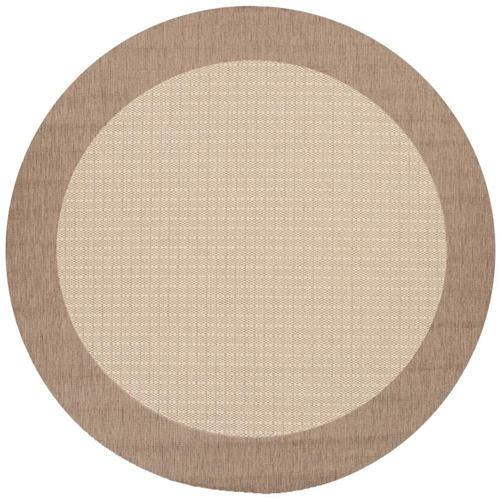 Couristan Recife Checkered Field Indoor / Outdoor Area Rug, Natural- Cocoa, 7'6" Round