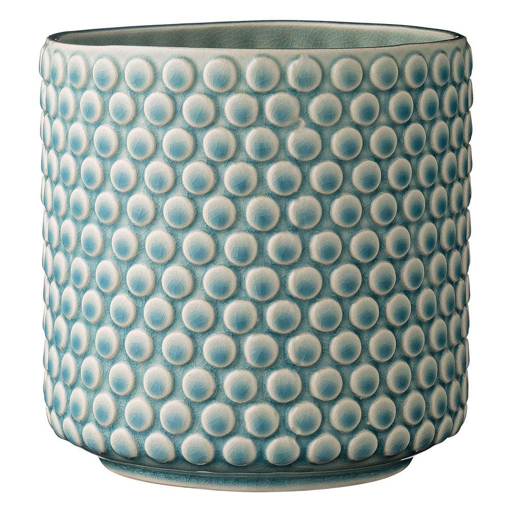 Bloomingville Round Stoneware Planter Pot with Polka Dots, Sky Blue
