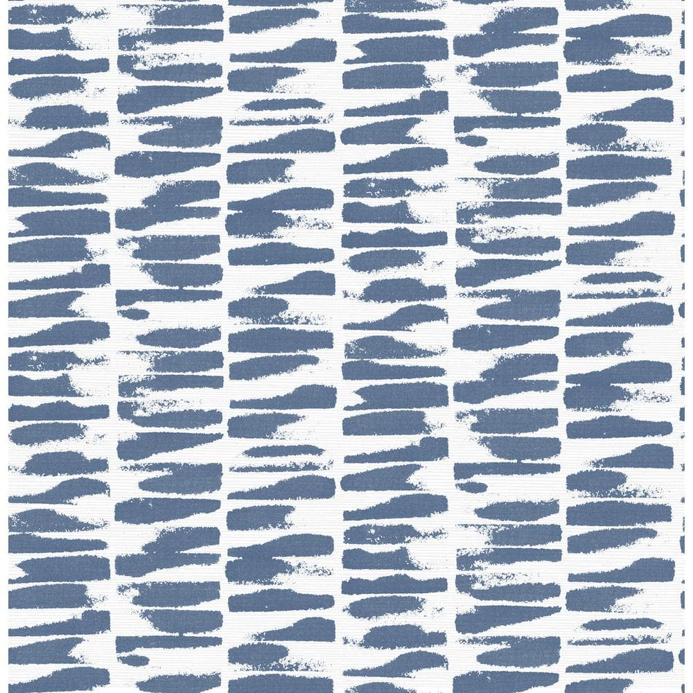 Indigo and White Abstract Stripe Non-Woven Wallpaper