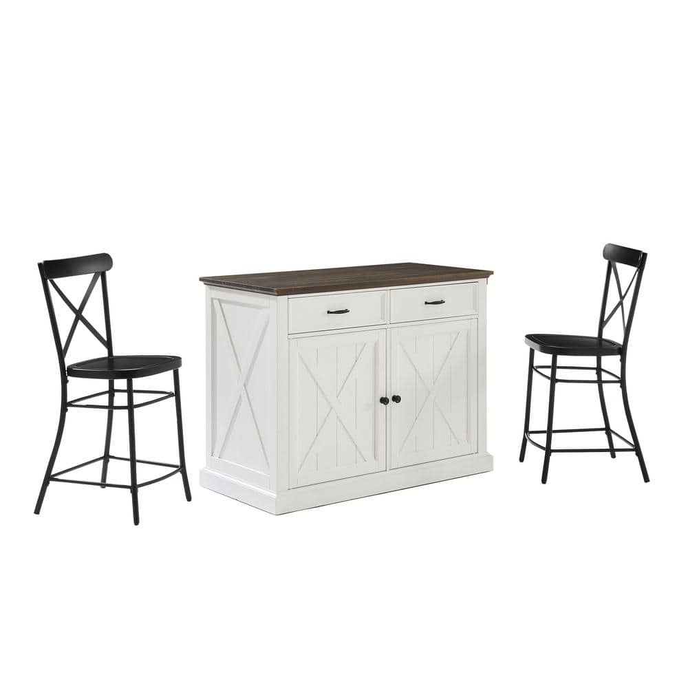 Clifton Kitchen Island with Camille Stools Distressed White/Black - Crosley