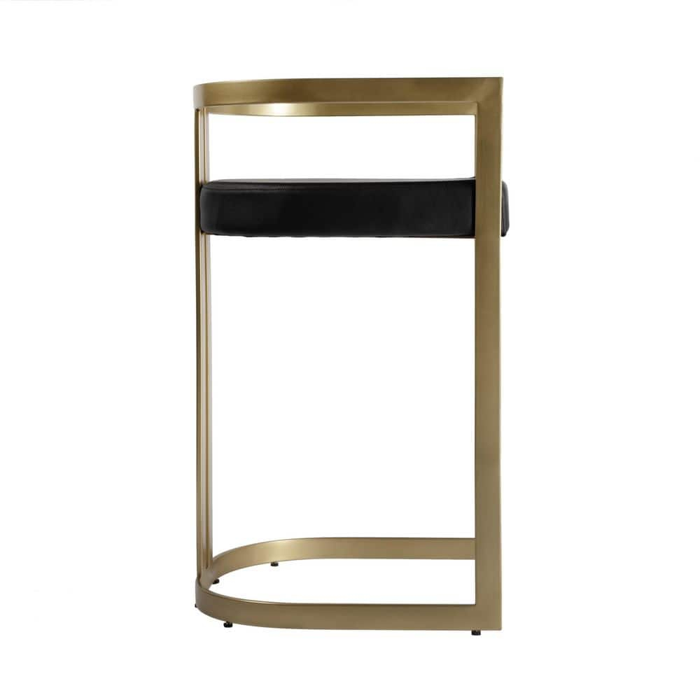 Clarence Black Faux Leather and Gold Metal Swivel Bar Stool