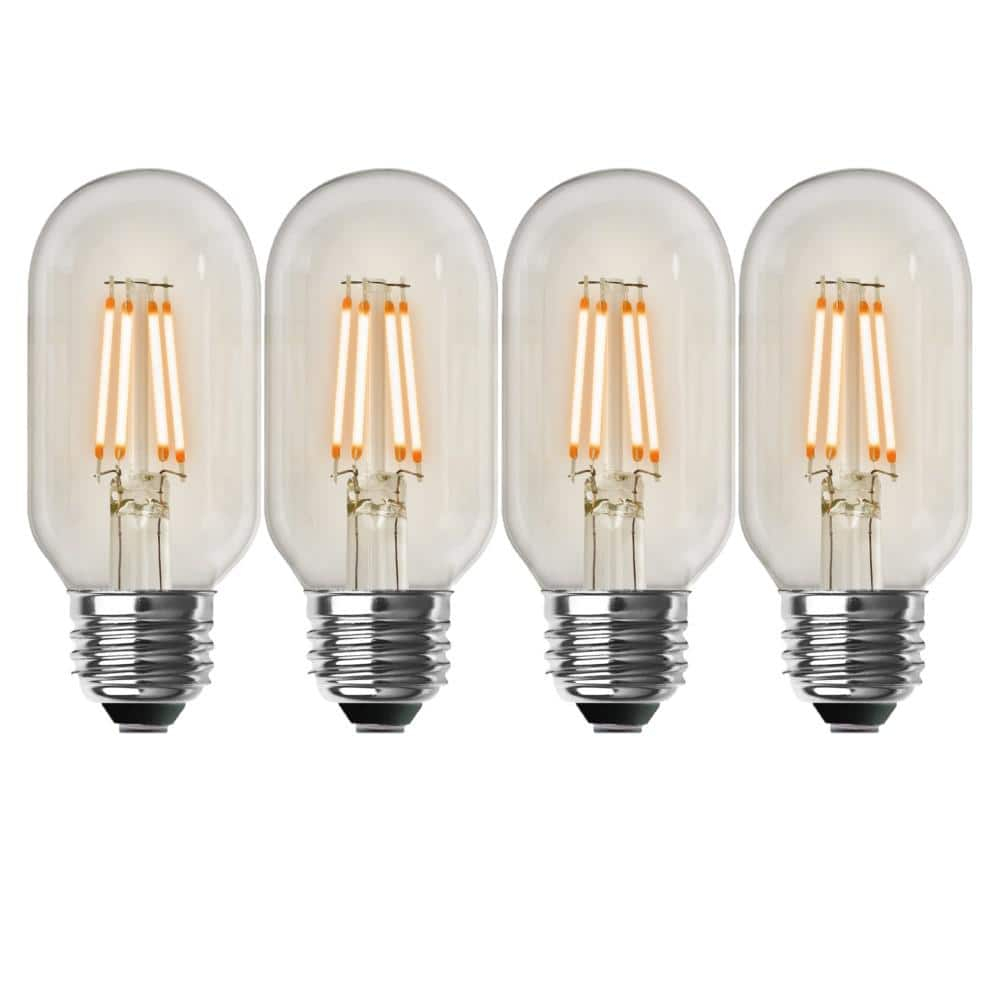 40-Watt Equivalent T14 Dimmable Straight Filament Clear Glass E26 Vintage Edison LED Light Bulb Soft White 2700K(4-Pack)