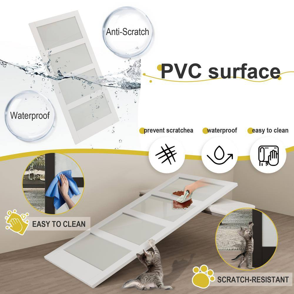 Sliding Barn Door, 4-Lite Tempered Frosted Glass, Solid Core MDF Wood & PVC Covered Finished, with Hardware Kit & Handle & Floor Guide, White