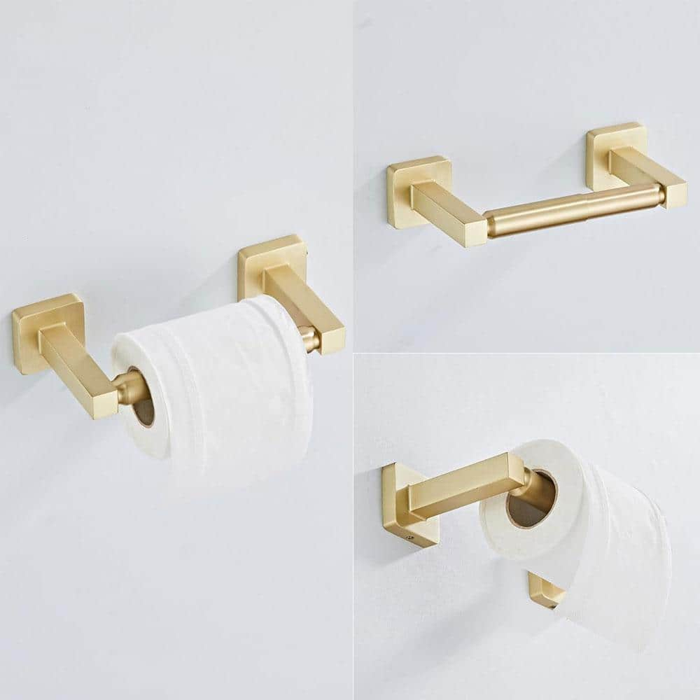 Brushed Gold Bathroom Hardware Set 4 Pieces,Bathroom Accessories Set Stainless Steel Wall Mounted, Hand Towel Bar, Towel Ring, Robe Towel Hooks,Toilet Paper Holder,Towel Bar Set, 23.6 Inch…