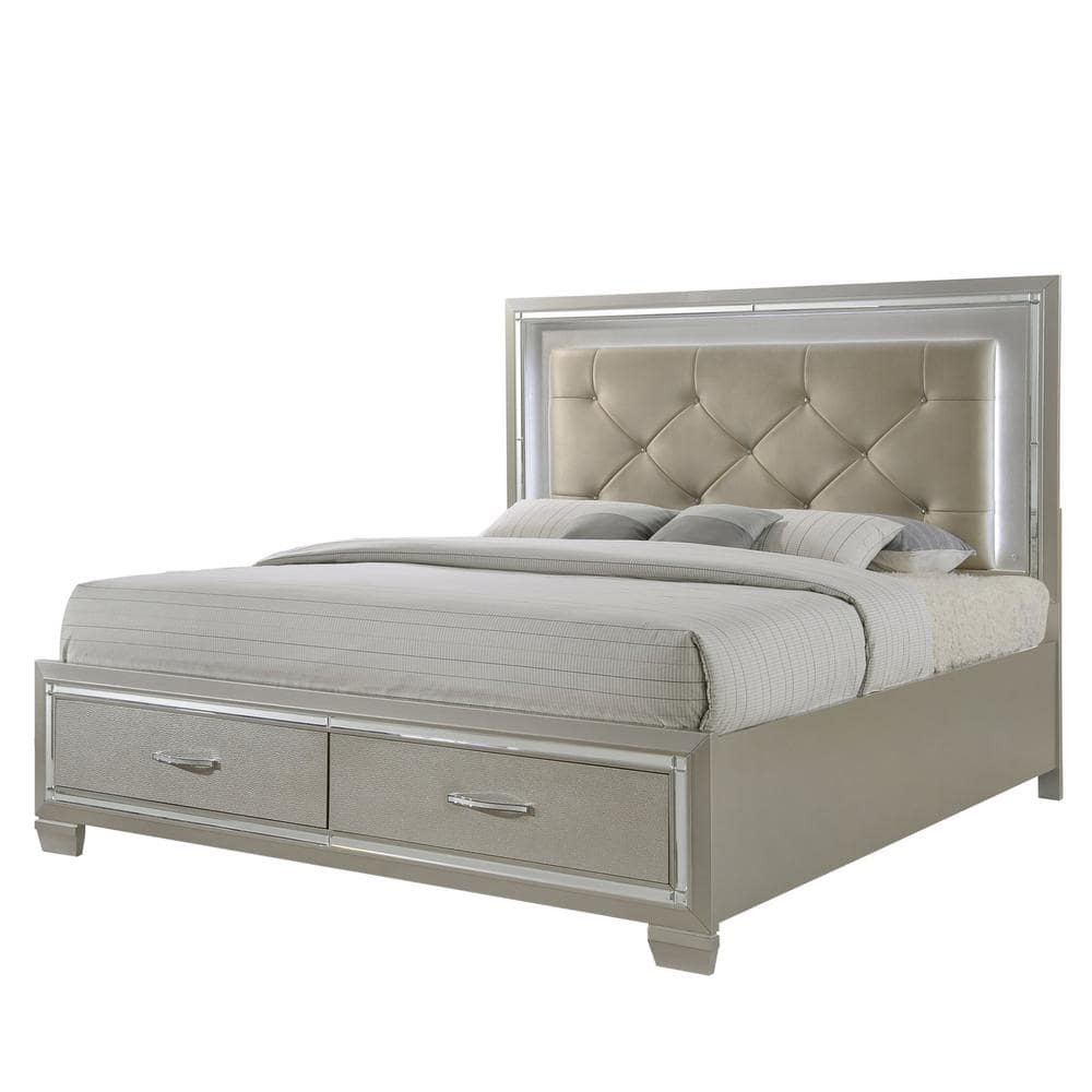 Picket House Furnishings Glamour Queen Storage Bed in Champagne