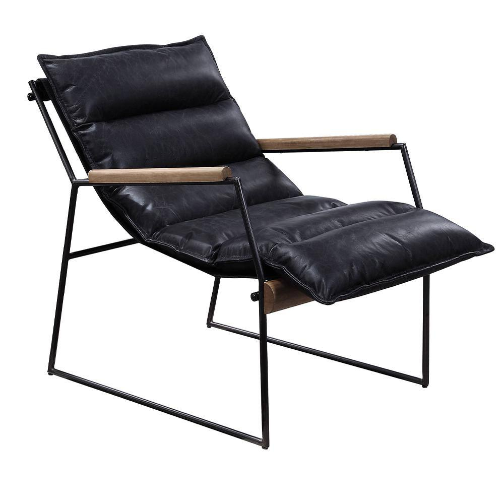 ACME Luberzo Top Grain Leather Upholstered Accent Chair in Distress Expresso