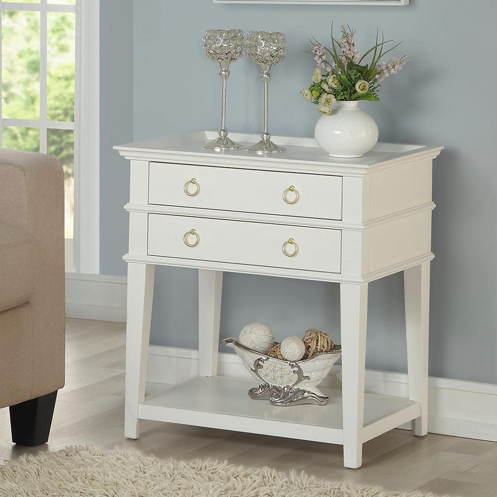 Comfort Pointe Clara 2-Drawer Tray Top Wood Nightstand in White