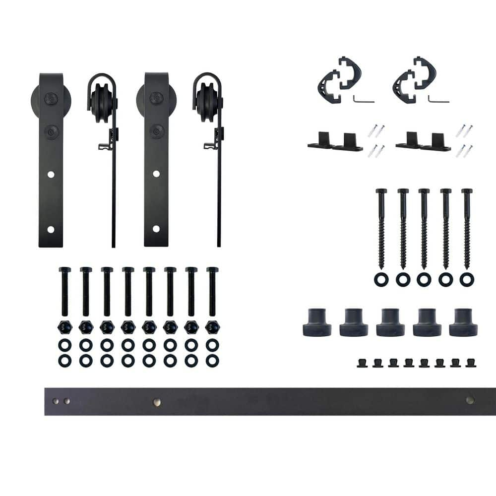 Homacer Black Rustic Sliding Barn Door Hardware Kit, for Two Doors, 7ft Long Flat Track, Classic Design Roller, Heavy Duty, for Interior Use(Doors Not Included)