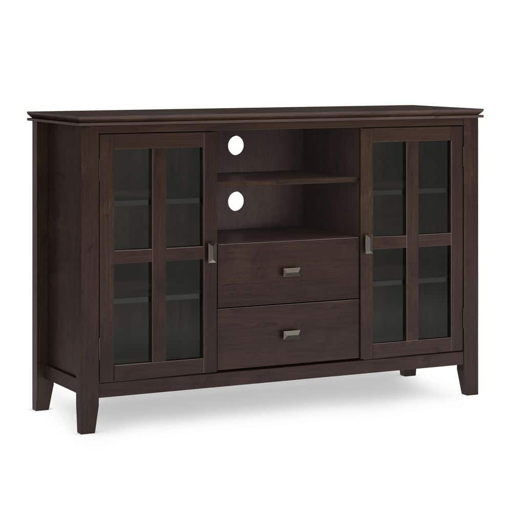 Simpli Home Artisan TV Media Stand in Dark Chestnut Brown