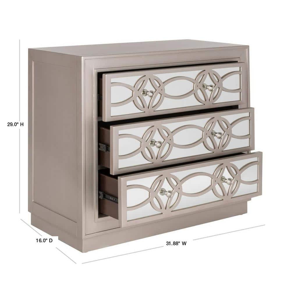 SAFAVIEH Catalina Classic Swirl Solid 3 Drawer Mirror Chest, Champagne/Nickel