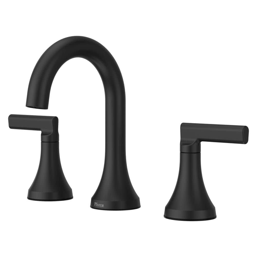 Vedra 8 in. Widespread Double Handle High Arc Bathroom Faucet with Drain Kit Included in Matte Black