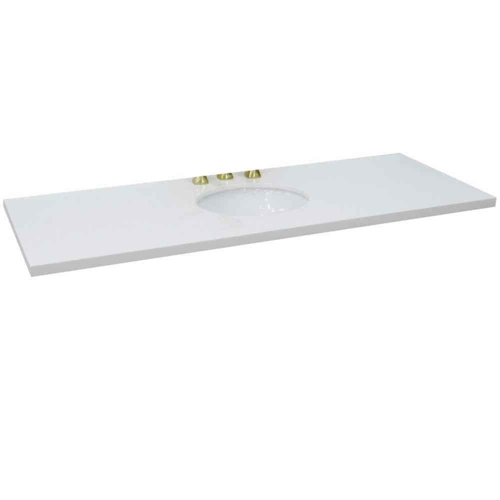 Bellaterra Home 61 in. White Quartz Top with Single White Ceramic Oval Sink