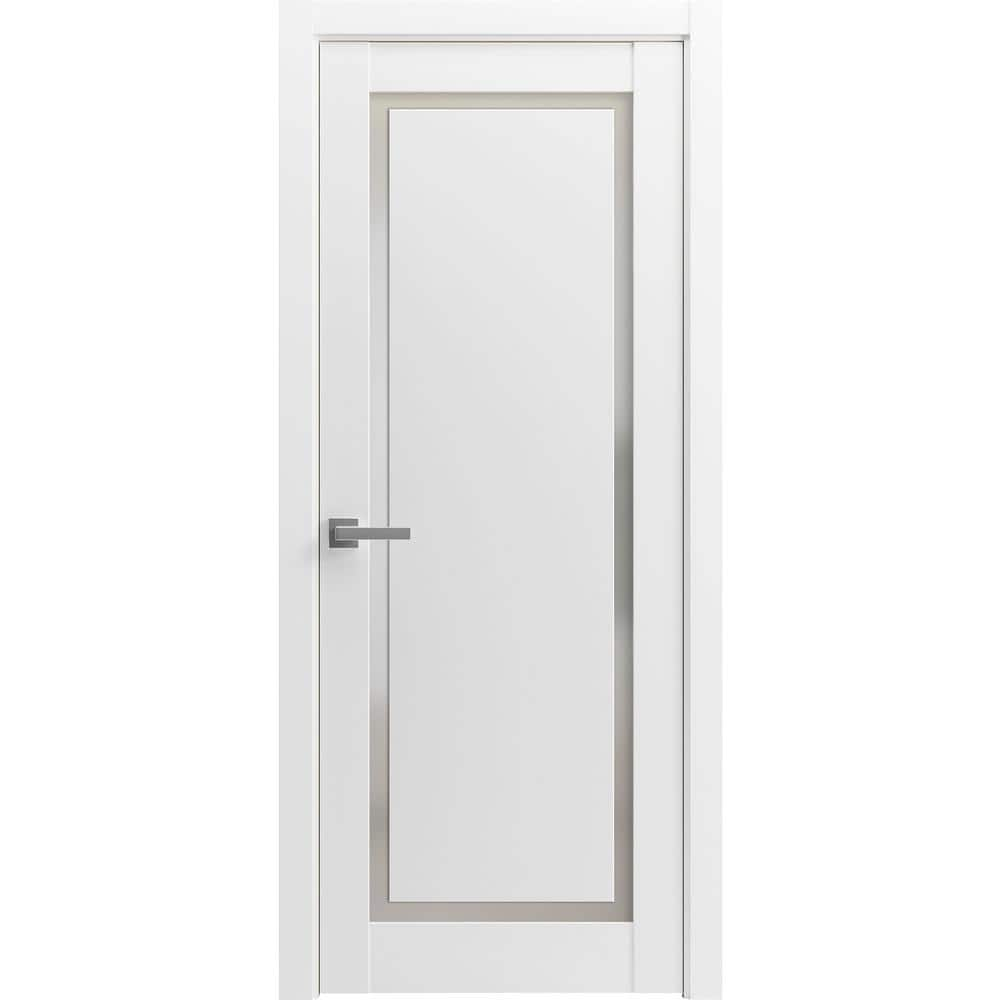 Modern Wood Interior Pre-Hung Door with Hardware | Planum 0888 White Silk | Single Panel Frame Trims | Bathroom Bedroom Sturdy Doors-30" x 80"