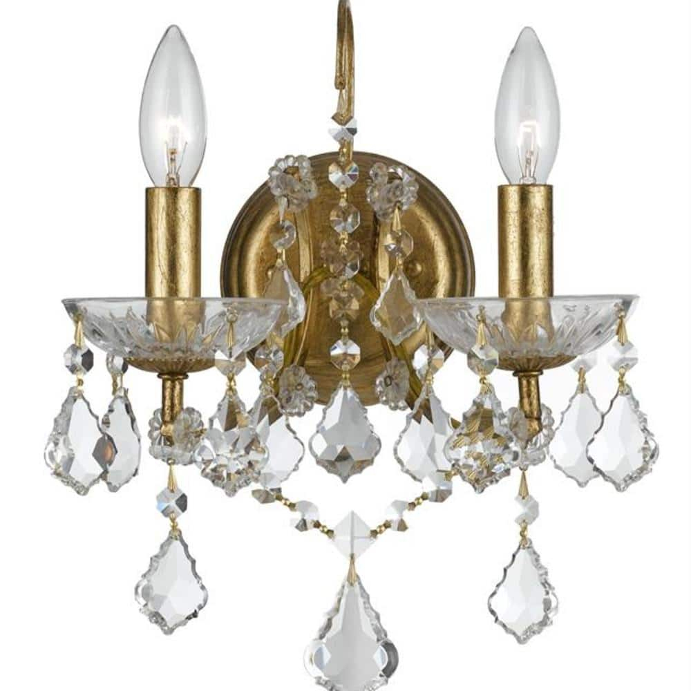 4452-GA-CL-MWP-Crystorama Lighting-Filmore - Two Light Wall Sconce in Classic Style - 10.5 Inches Wide by 12.5 Inches High-Antique Gold Finish-Hand